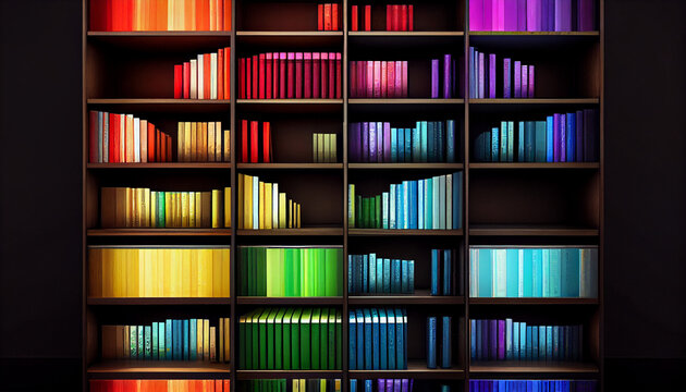 Book Case Organized By Color, Rainbow Bookcase, Generative Ai