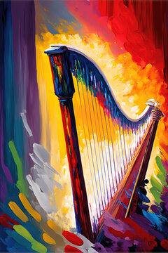 a oil painting inspired harp illustration, generative ai technology
