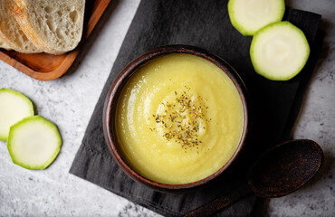 Zucchini soup in a bowl