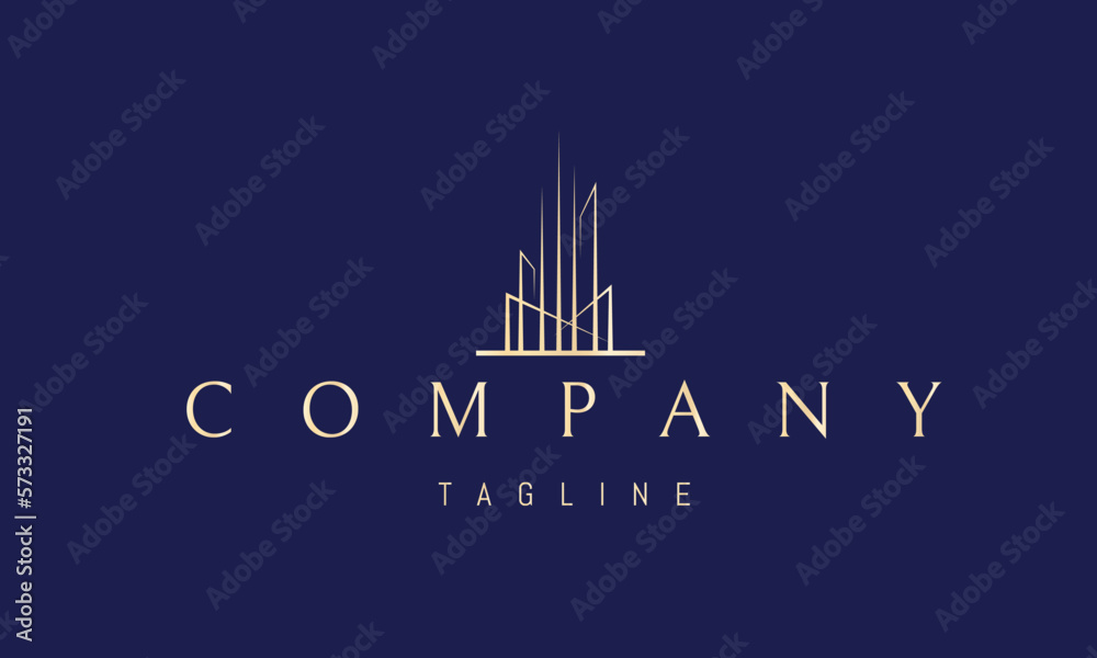 Canvas Prints vector golden logo on which an abstract image of skyscrapers composed of rays of light shining upwar