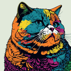 Colorful fat cat pop art vector illustration