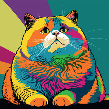 Colorful fat cat pop art vector illustration