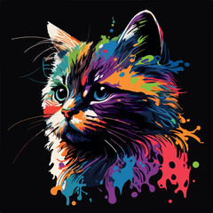 Colorful cute cat pop art vector illustration