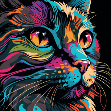 Colorful cute cat pop art vector illustration