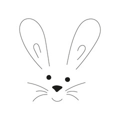 Muzzle bunny. Easter Line art Vecrot illustration. Outlines Black and white rabbit.