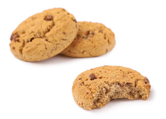 Chocolate chip cookie on a white background