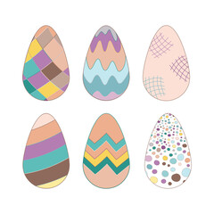 Set eggs Easter with pattern. Pastel colored vector illustration For card, poster, sticker and cover