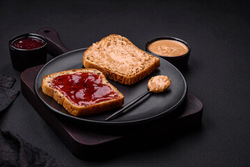 Nutritious sandwiches consisting of bread, raspberry jam and peanut butter