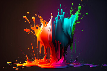 Stylish dynamic colorful fluid splash of aqurelle background. Abstract liquid gradient 3d illustration. AI generated art
