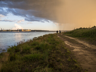 Embankment of the Neva river near Lake Ladoga, opposite Shlisselburg