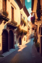 Beautiful streets of an old town - generative ai