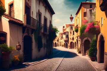 Beautiful streets of an old town - generative ai