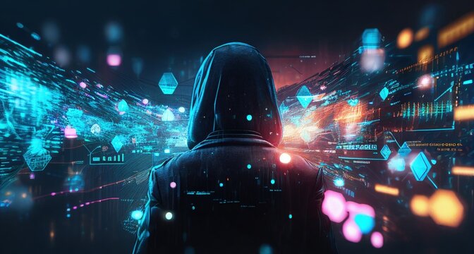 Metaverse digital cyber world technology concept, success working with his team as a concept with virtual digital dashboard interface. Generative AI