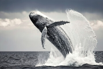 Fototapeta premium A whale breaching water. 