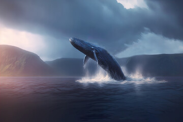 A whale breaching water. 