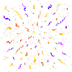 Colorful confetti and ribbon falling on transparent background. Vector illustration.