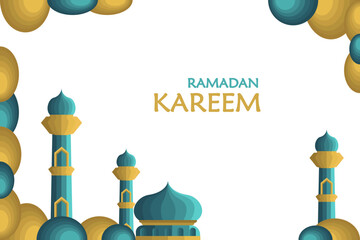 Ramadan Kareem banner featuring an Islamic background with Muslim motifs, mosque lantern, and moon.