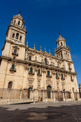 Fototapeta na wymiar Vertical view of the cathedral of Jaén it is a sunny day. Baroque and Renaissance style. Jaen (Spain)