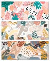 Set background with beautiful.background for design. Colorful background with tropical plants. Place for your text.