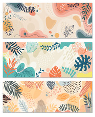 Set background with beautiful.background for design. Colorful background with tropical plants. Place for your text.