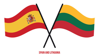 Spain and Lithuania Flags Crossed And Waving Flat Style. Official Proportion. Correct Colors