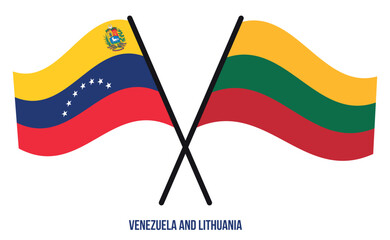 Venezuela and Lithuania Flags Crossed And Waving Flat Style. Official Proportion. Correct Colors.