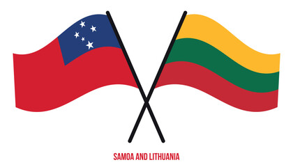 Samoa and Lithuania Flags Crossed And Waving Flat Style. Official Proportion. Correct Colors.