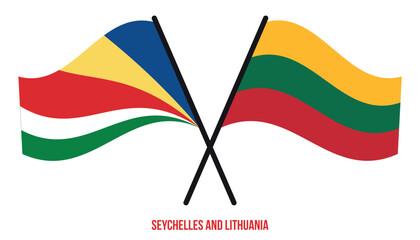 Seychelles and Lithuania Flags Crossed And Waving Flat Style. Official Proportion. Correct Colors.