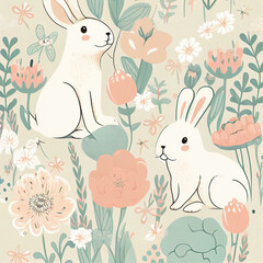 easter seamless pattern with rabbits