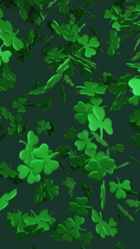 3d render Animation of falling green shamrock leafs for St. Patrick's Day Vertical video
