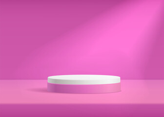 Podium on pink background with spotlight realistic 3D vector illustration