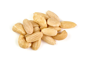 Organic Cashew nuts, close-up, isolated on white background.