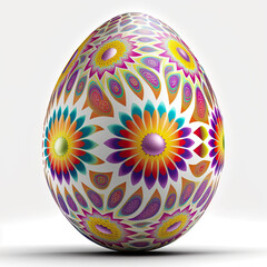 Colorful rainbow psychedelic Easter egg on flowers white Generative AI