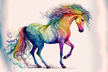 Horse rainbow colorful abstract watercolor, Generative AI