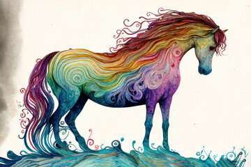 Obraz na płótnie Canvas Horse rainbow colorful abstract watercolor, Generative AI