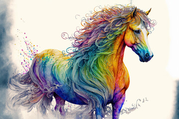 Horse rainbow colorful abstract watercolor, Generative AI