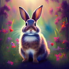 rabbit on the grass, created by AI