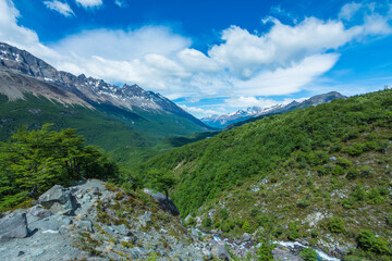 Landscape of of Argentine Patagonia from the trail to  Glaciar Huemul (Huemul Glacier) - El...