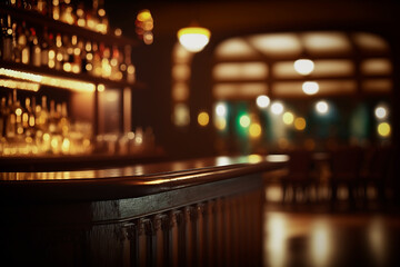 Obraz premium bar counter blurred dark background, background for menu and special offers. Generative AI