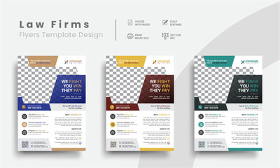 Best professional corporate lawyer illustrator flyer templates for law firm brand identity. Modern judicial attorney simple flyer layouts design.