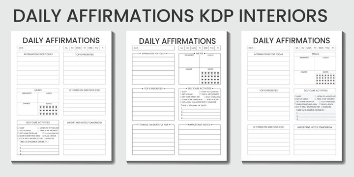  Daily Affirmations Journal and planner KDP Interiors bundle designs
