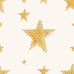 seamless pattern of yellow water color hand painted stars