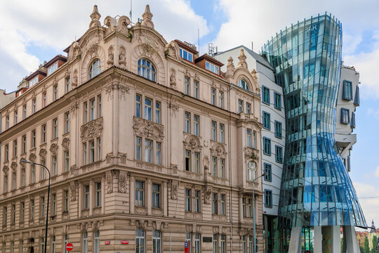 August 26, 2022 Prague, Czech Republic. Dancing House. Famous and popular place among tourists. Prague city sight