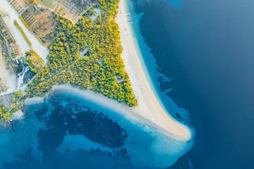 Wall murals Golden Horn Beach, Brac, Croatia Panoramic aerial view at the Zlatni Rat. Beach and sea from air. Famous place in Croatia. Summer seascape from drone. Travel - image