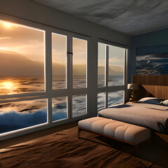 interior of a bedroom near the beach - artificial intelligence