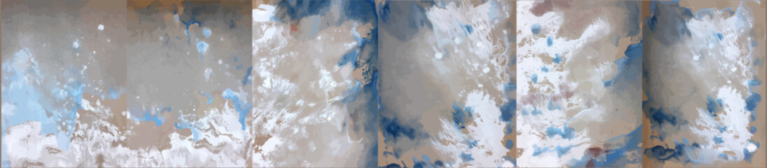 Abstract art. Watercolor Monotype technique pastel color illustration set. Monotype stains. Winter. Hand painting in reflection style vector 