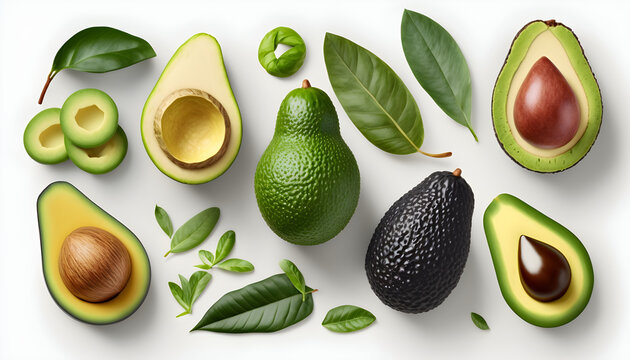 An elegant and tempting presentation of various avocado varieties