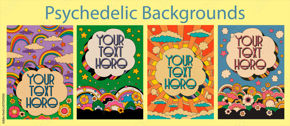 Canvas Prints psychedelic landscapes retro style abstract background posters set