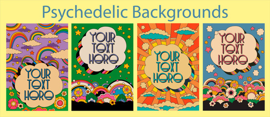 Psychedelic Landscapes Retro Style Abstract Background Posters Set