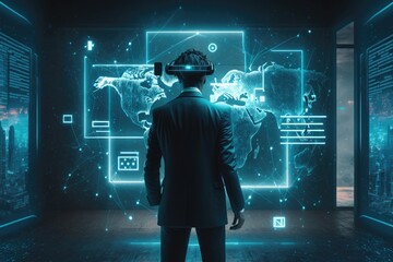 Businessman explore metaverse technology with blockchain - generative ai